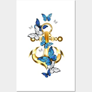 Anchor with Butterflies Morpho Posters and Art